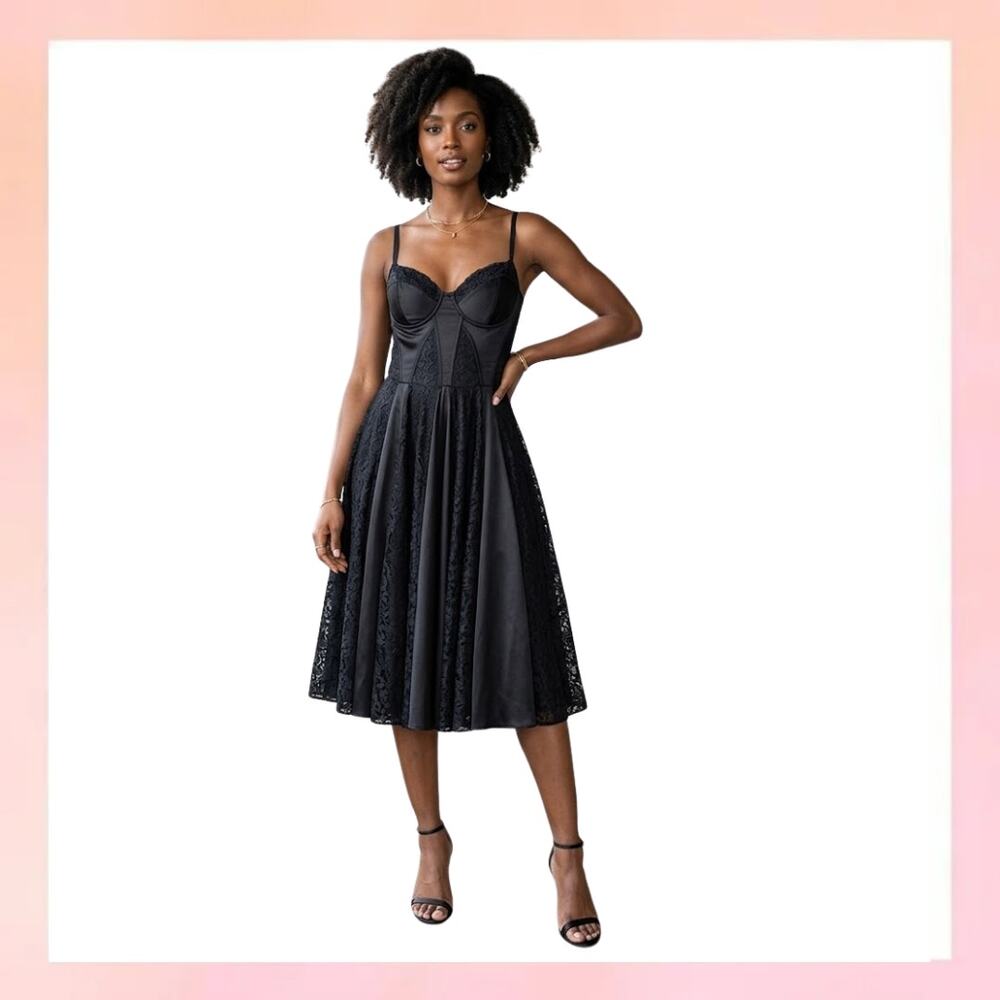 GUESS Black Lace Bustier Fit & Flare Mini Dress - Size 4 - Gothic Glam